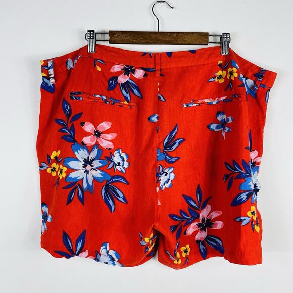 Old Navy Plus Size 20 Floral Print Linen Blend Everyday Shorts Red Casual - Picture 2 of 3
